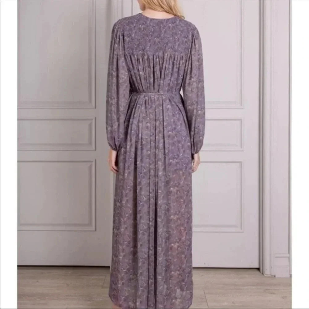 NEW Senlis Purple Bird Puff Sleeve Maxi Dress - Picture 2 of 4